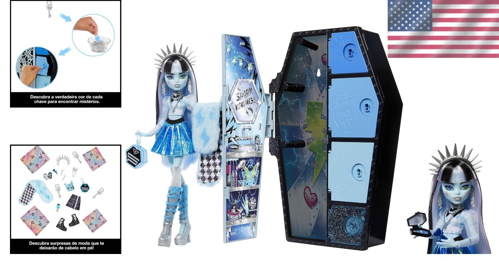 Frankie Stein Fearidescent Doll with Coffin Locker & Over 19 Fashion Surprises