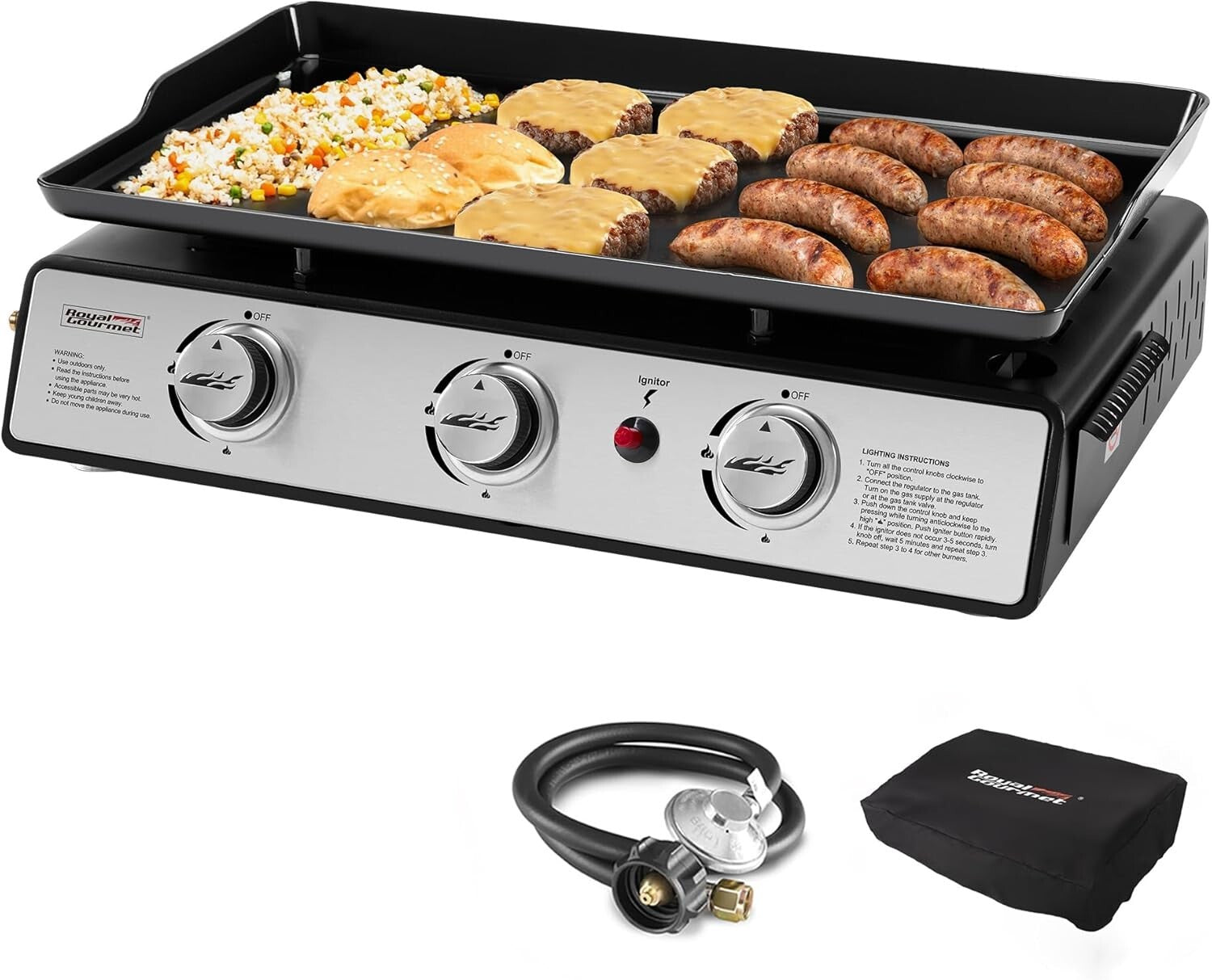 Portable Tabletop Gas Grill Griddle - 319 sq. in Cooking Area for Gatherings