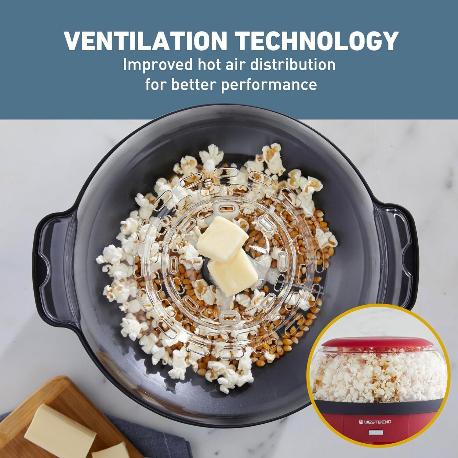 Electric 6-Quart Popcorn Maker with Dual-Purpose Cover & Motorized Stirring