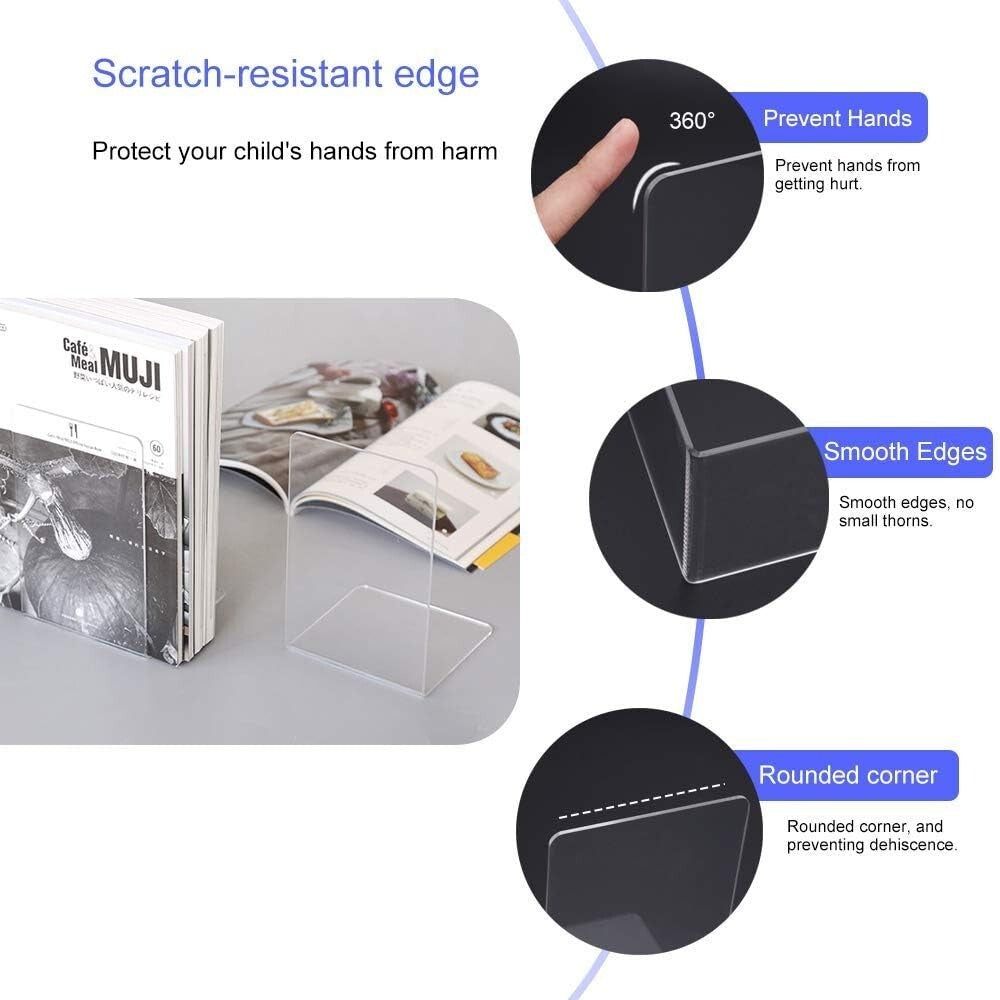 Durable Clear Acrylic Book Holder Stand – 20pcs Polished Bookends for Shelves