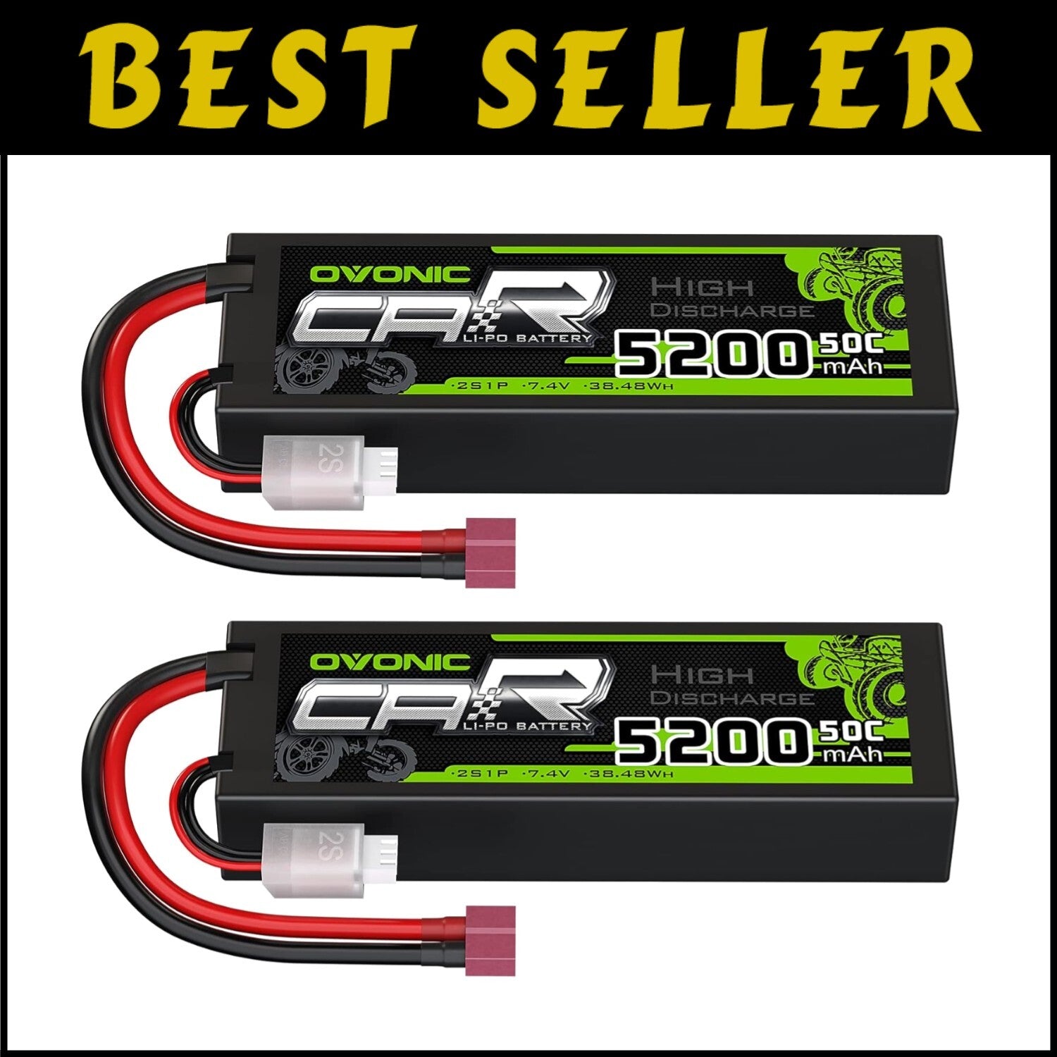 5200mAh 7.4V Lipo Battery with Deans Connector - Compatible with RC Vehicles