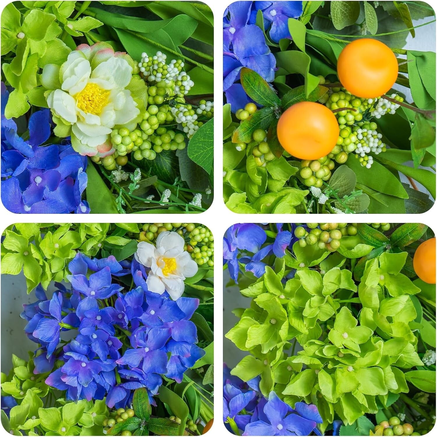 Elegant 22'' Round Wreath with Hydrangea & Realistic Oranges for All Seasons