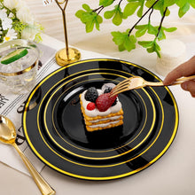 Load image into Gallery viewer, Luxurious Black and Gold Dinnerware Set: 600 Disposable Pieces for 100 Guests