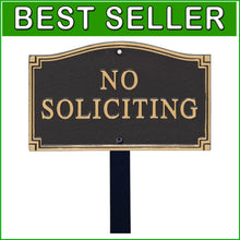 Load image into Gallery viewer, Sleek 5.75" x 9.5" No Soliciting Sign with Lawn Stake - Stylish Yard Decor