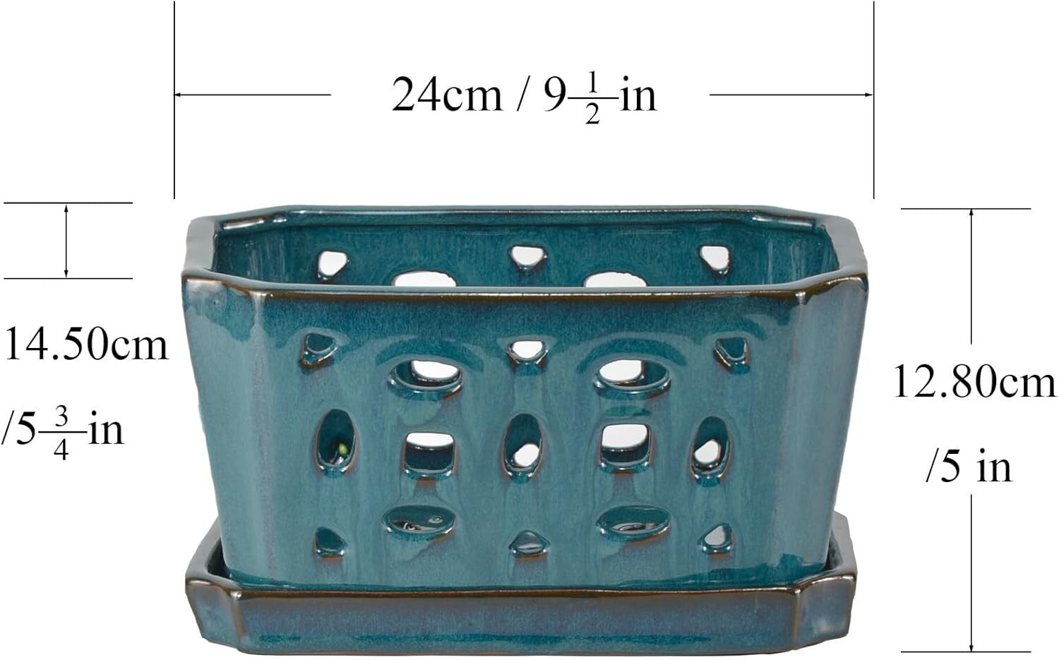 Durable Ceramic Orchid Pot with Saucer - 9.7" Teal Indoor/Outdoor Planter