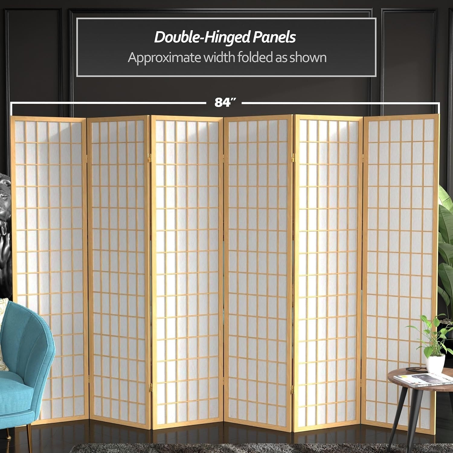Classic 6-Panel Window Pane Shoji Screen Room Divider - Elegant Privacy Solution