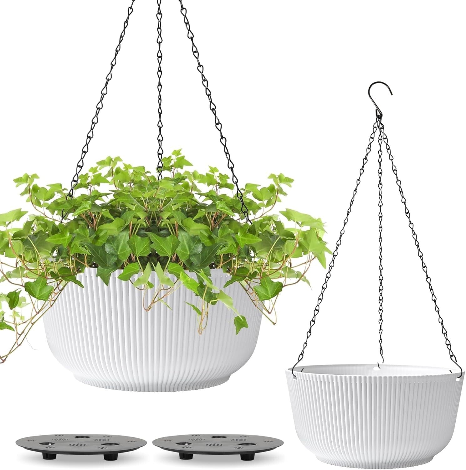 Elegant 12 Inch White Hanging Flower Pots with Drainage for Modern Spaces