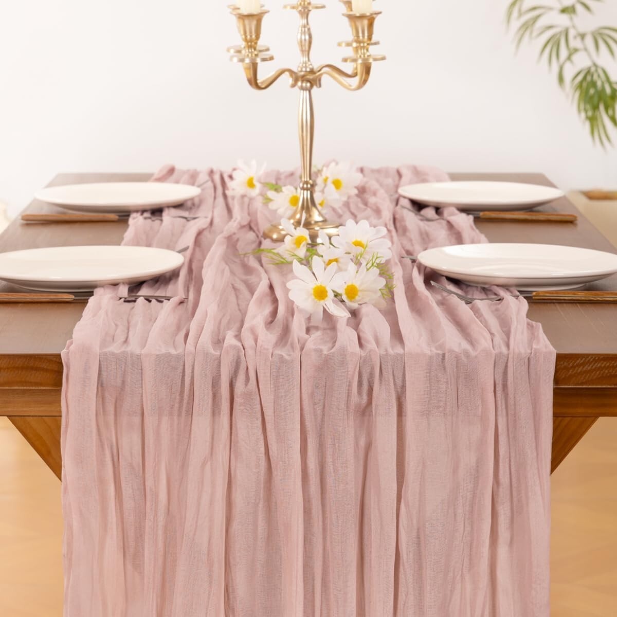 Versatile 10FT Dusty Pink Cheesecloth Table Runner for Celebrations & Decor