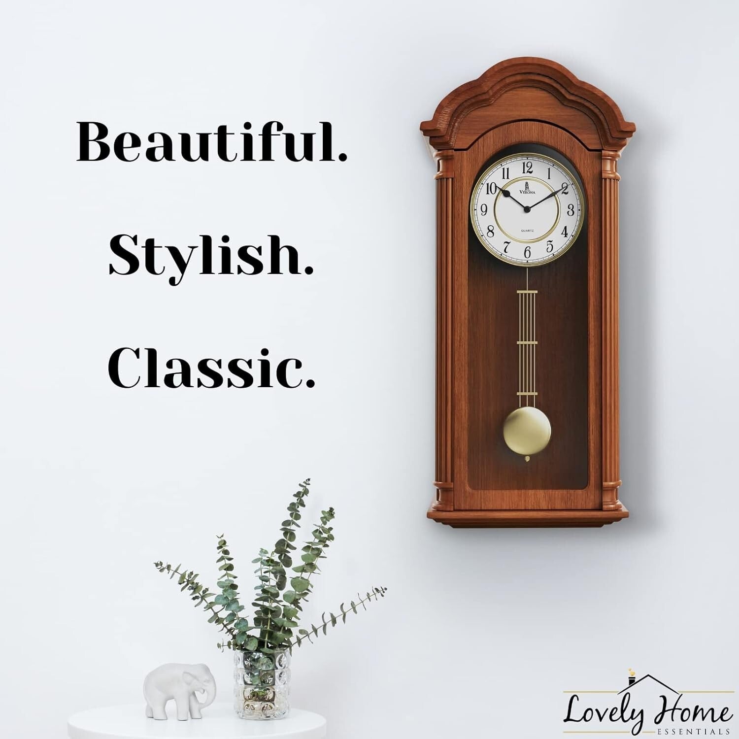 Elegant Wooden Pendulum Wall Clock - Battery Operated, 26x12 Inch Decor