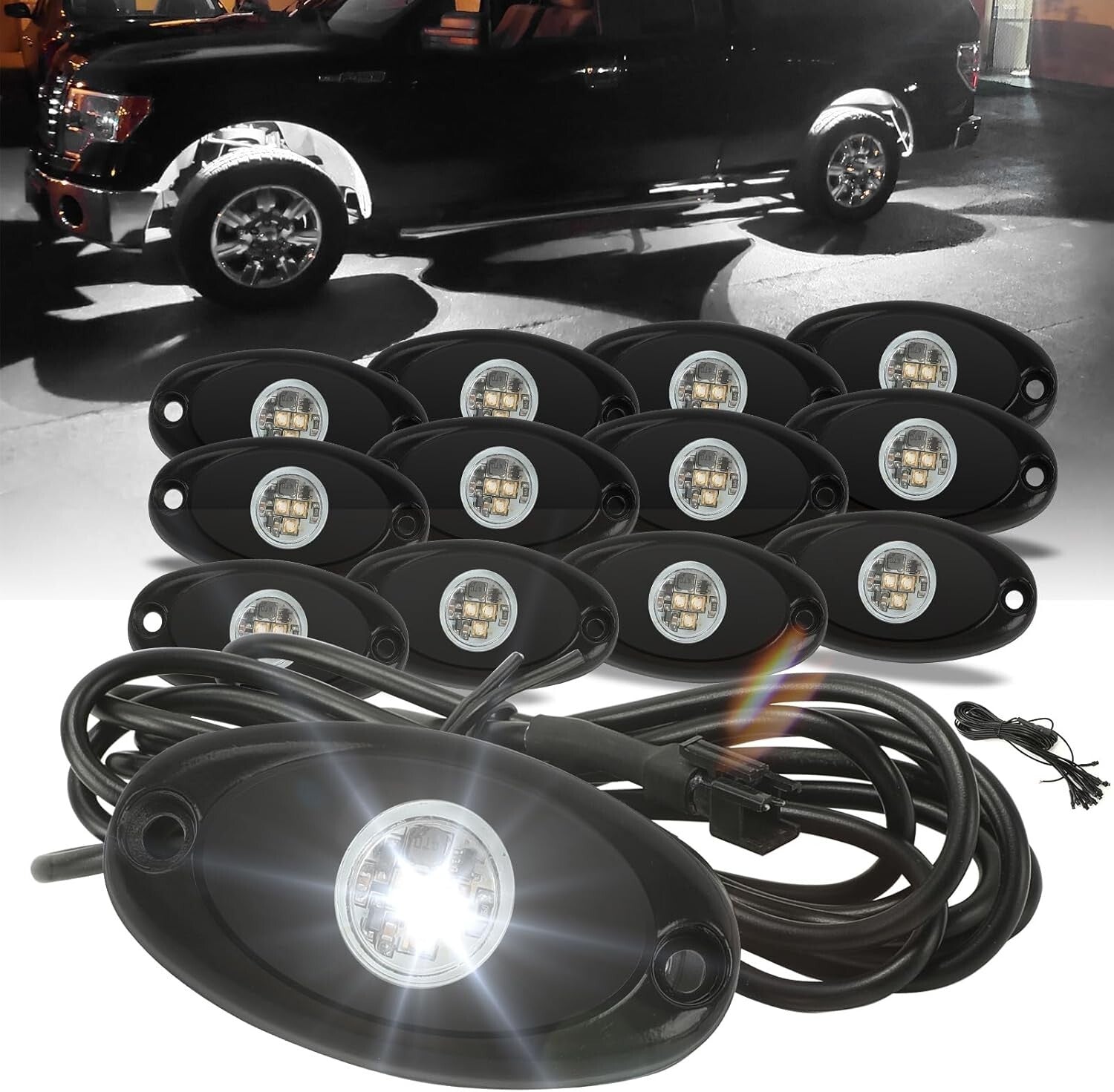 Heavy-Duty 12 Pod Rock Lights for SUVs & Trucks - Waterproof & Bright Chips