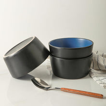 Load image into Gallery viewer, Elegant 32-Piece Blue &amp; Black Stoneware Dish Set - Microwave and Dishwasher Safe