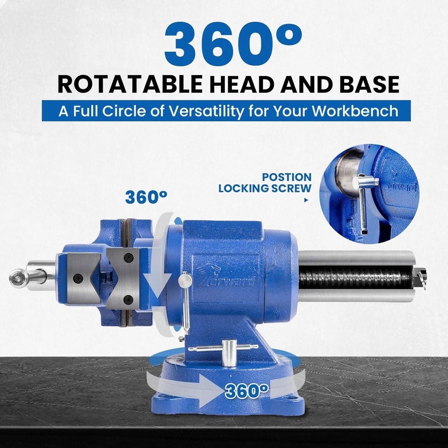 Versatile Heavy-Duty Bench Vise with Replaceable Jaws & Swivel Base - 360°