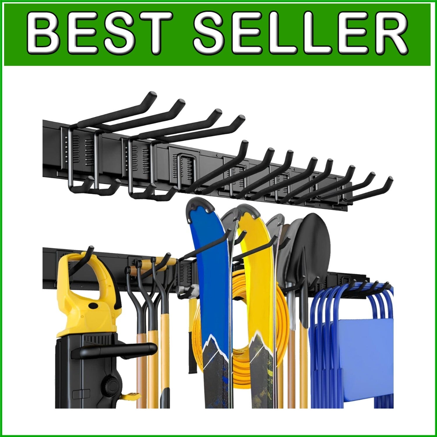 48" Adjustable Garage Storage Rack with Heavy-Duty Hooks for Tool Organization