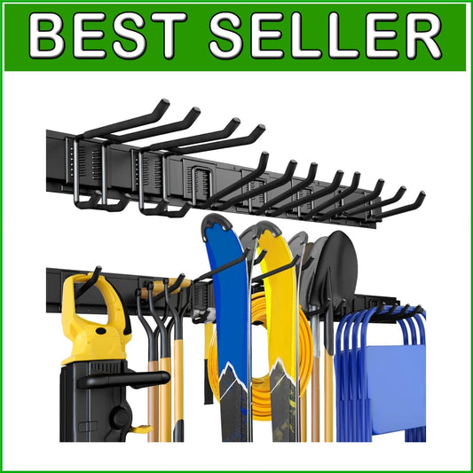 48" Adjustable Garage Storage Rack with Heavy-Duty Hooks for Tool Organization