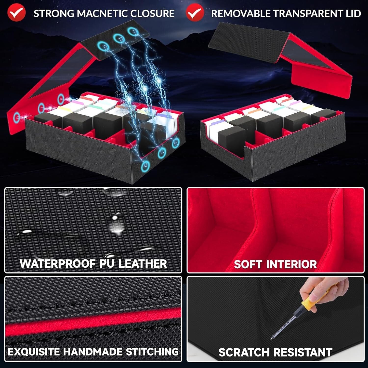 Elegant 3900+ Card Storage Box with 48 Dividers, Magnetic Closure & Foam Support