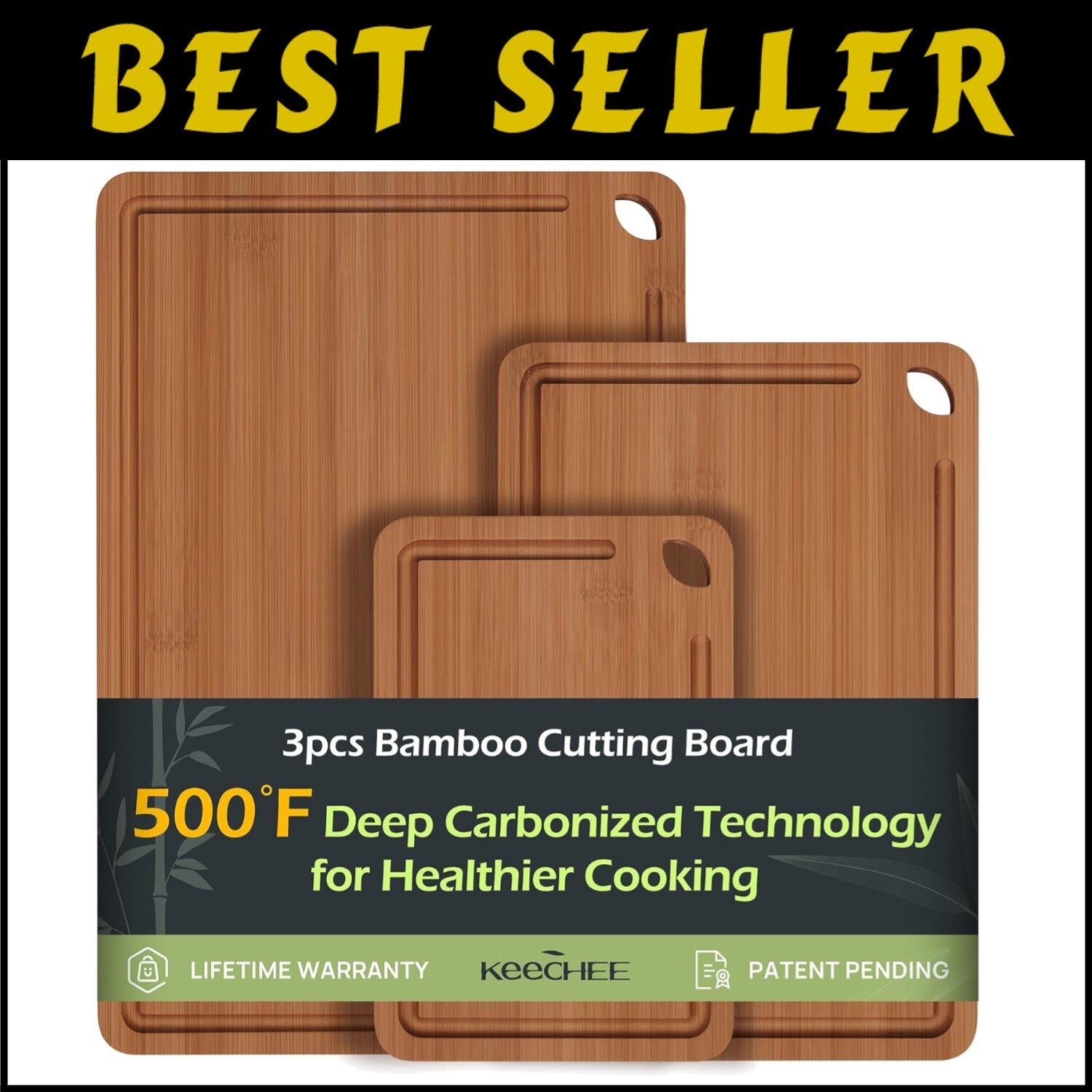 Rectangular Bamboo Chopping Board Set - Perfect for Meat, Veggies & Charcuterie