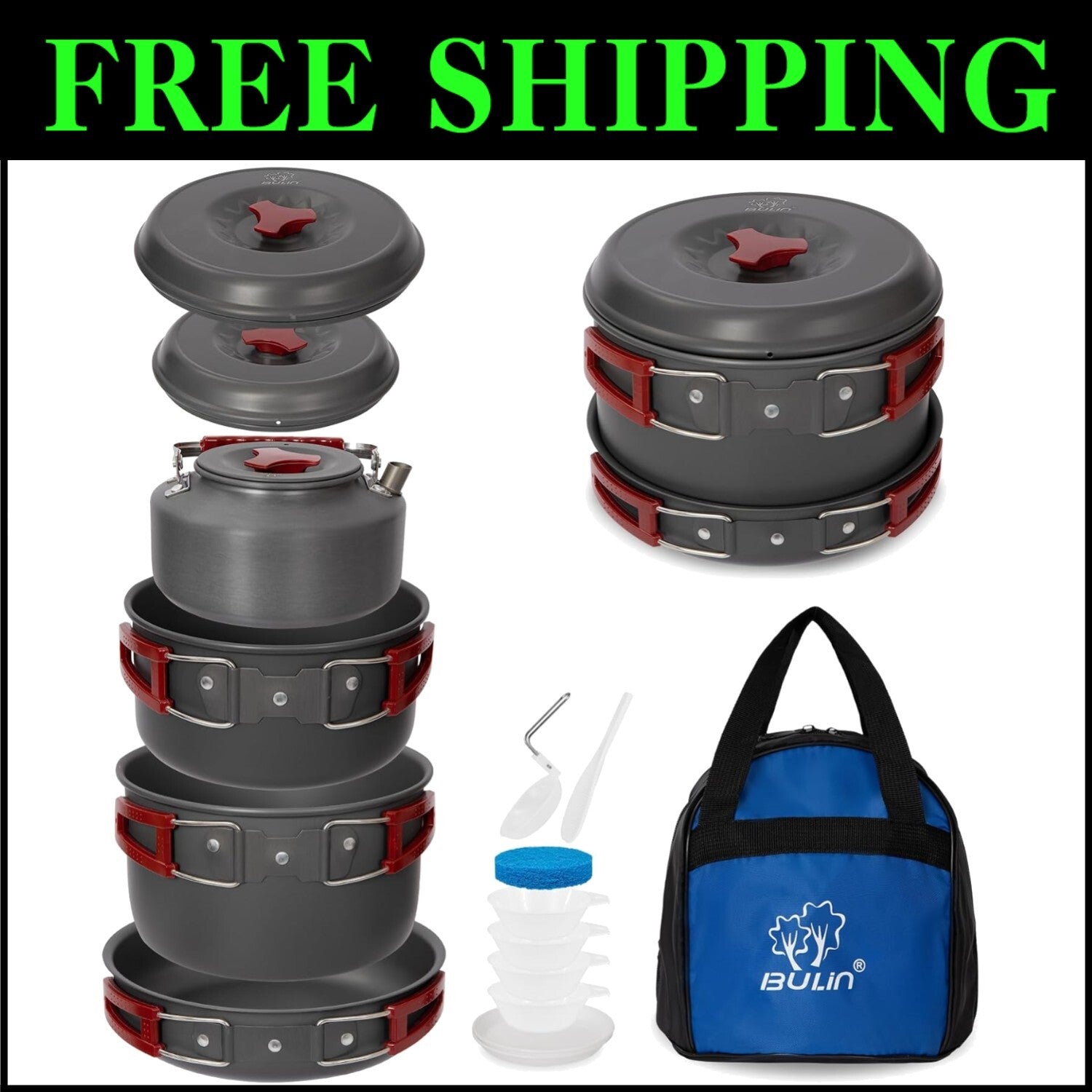 Durable Aluminum Backpacking Cook Set - 13 Pieces for Outdoor Adventures