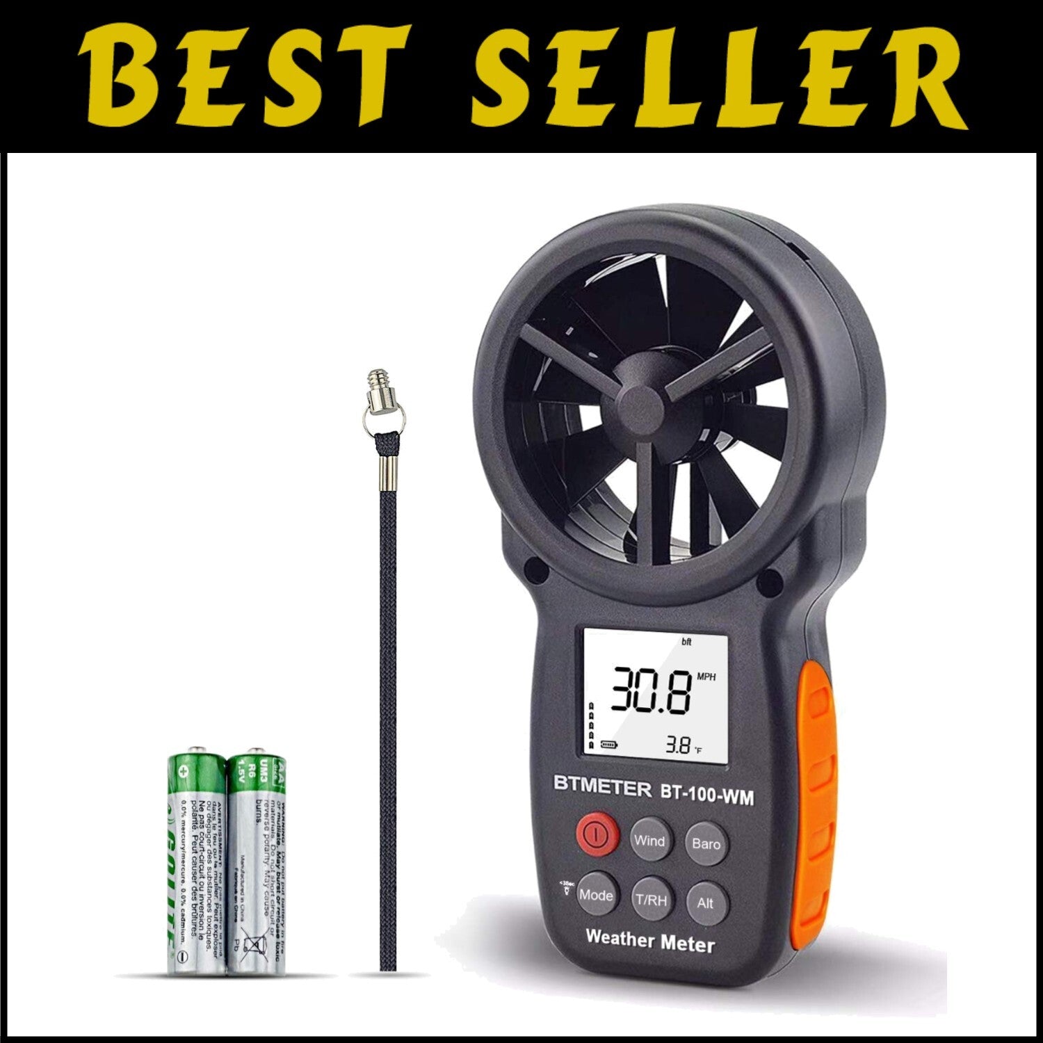 Portable Anemometer with LCD Backlight: Measure Wind Speed & Barometric Pressure