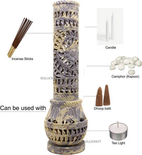 Load image into Gallery viewer, Intricate Floral Carved Soapstone Incense Tower &amp; Tea Light Stand for Gifting