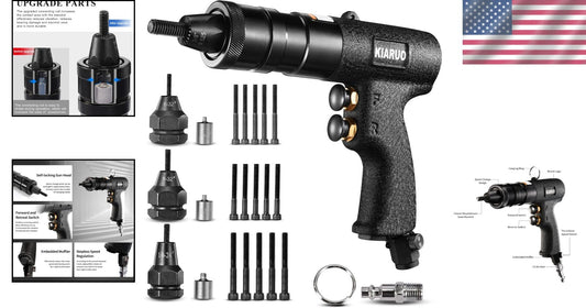 3-in-1 Pneumatic Rivet Nut Gun - Adjustable Speed & Self-Locking Heads Included