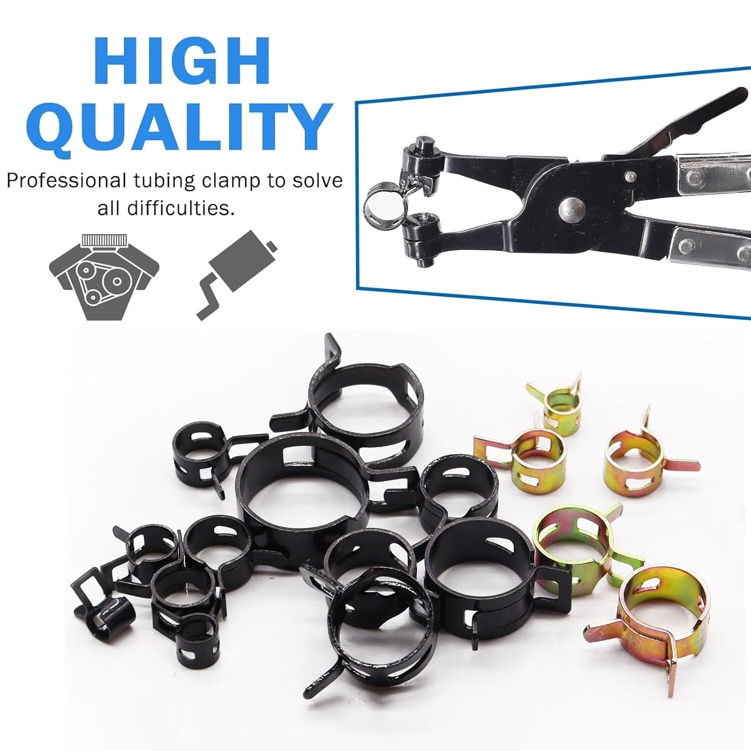 Precision 210-Piece Spring Hose Clamp Kit with Pliers for Fuel & Vacuum Lines