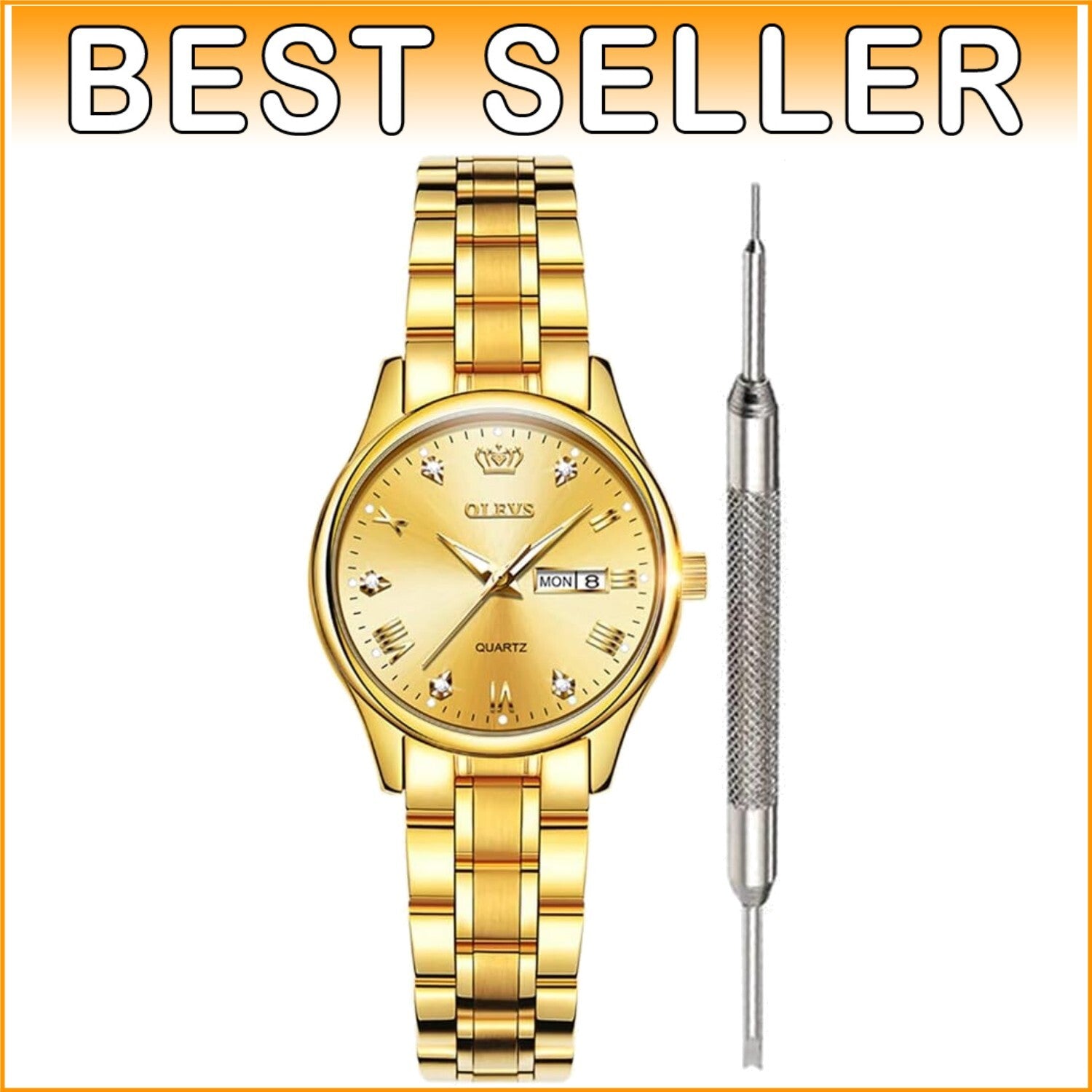 Luxury Analog Quartz Women's Watch with Roman Numerals and Unique Date Feature