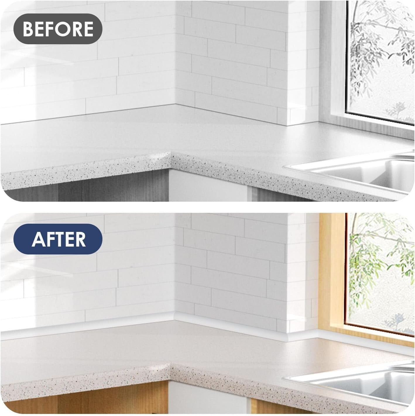 Flexible 158 Inch Rubber Peel and Stick Quarter Round Molding - Waterproof Trim