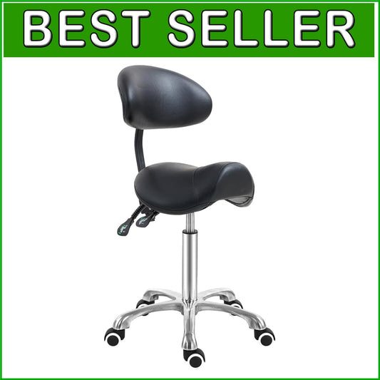 Stylish Saddle Seat Chair with Backrest - Adjustable & Swivel Design in Black
