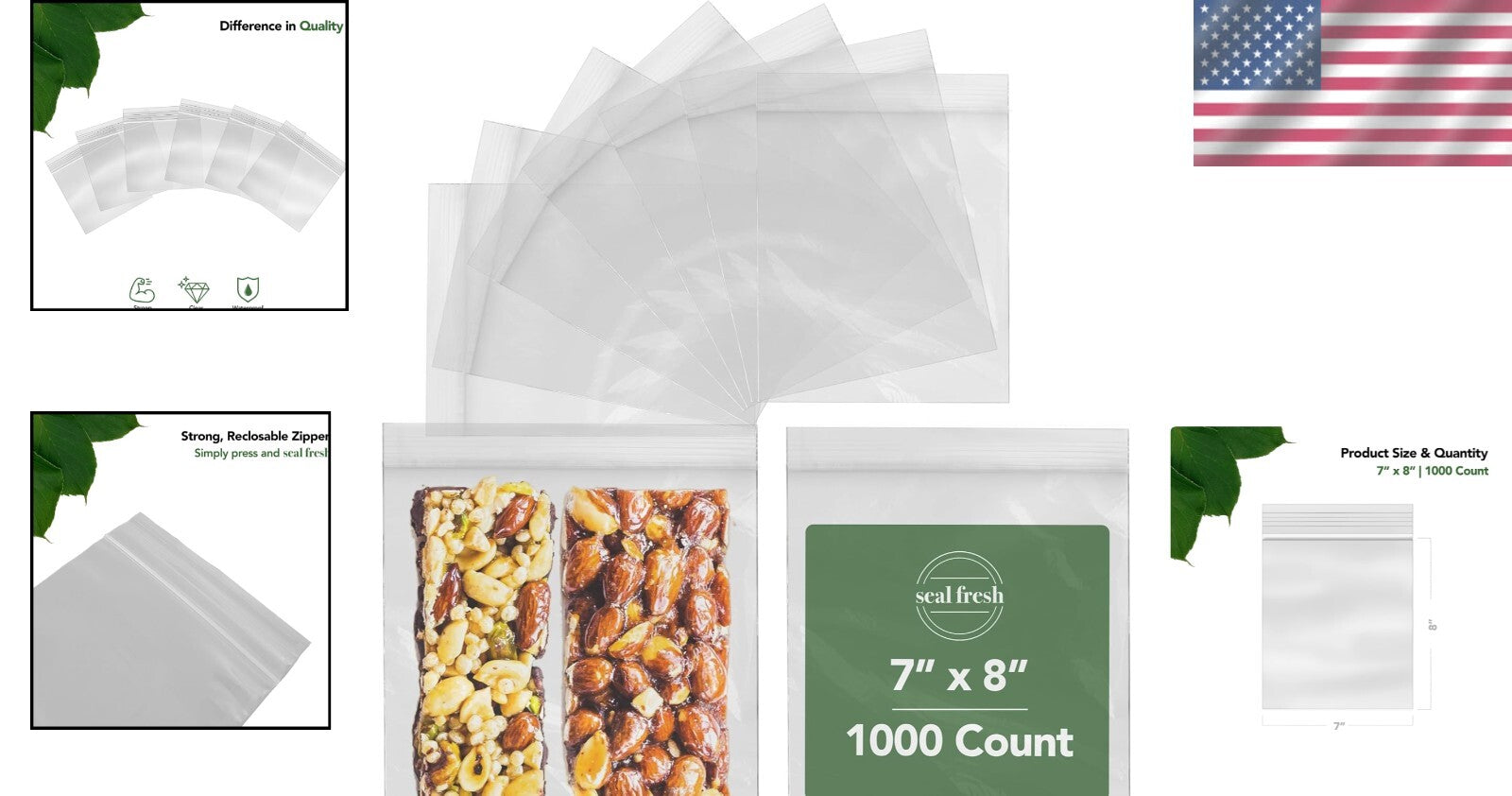 7x8 Zip Lock Bags - 1000 Pack Clear, Food Safe, Ideal for Parties & Crafts