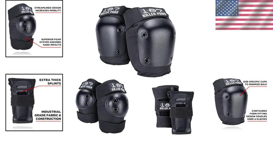Premium Six Pack Pad Set - Knee Pads, Elbow Pads & Wrist Guards for Skating