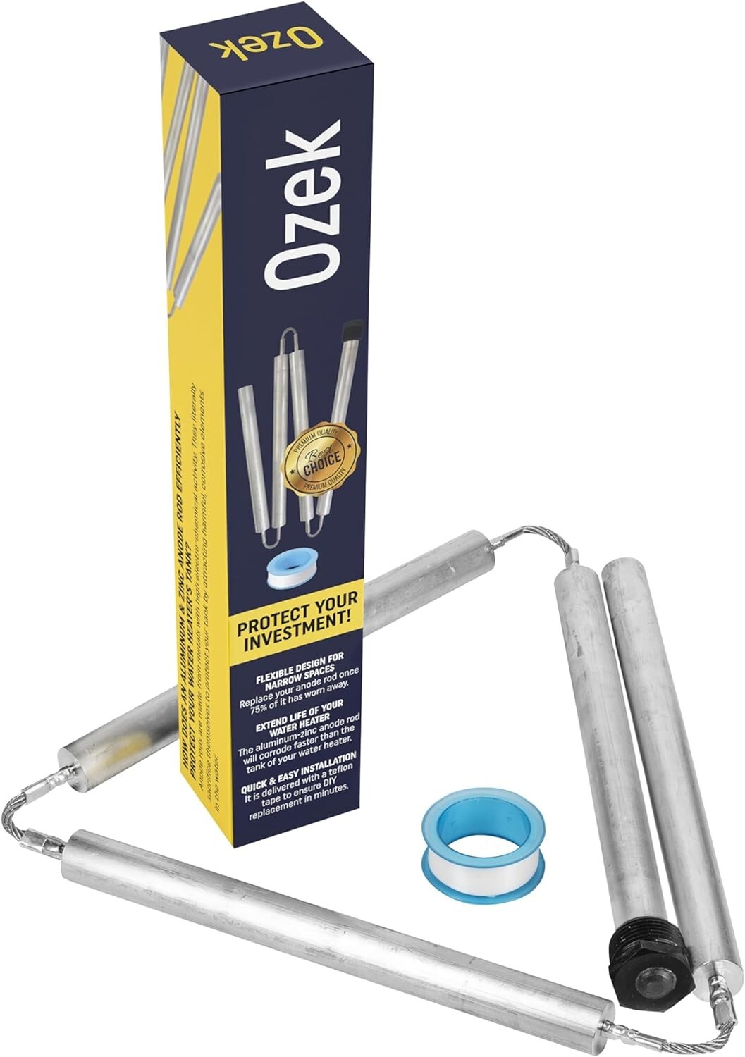 Durable Aluminum Anode Rod with PTFE Tape - Easy Installation for Water Heaters