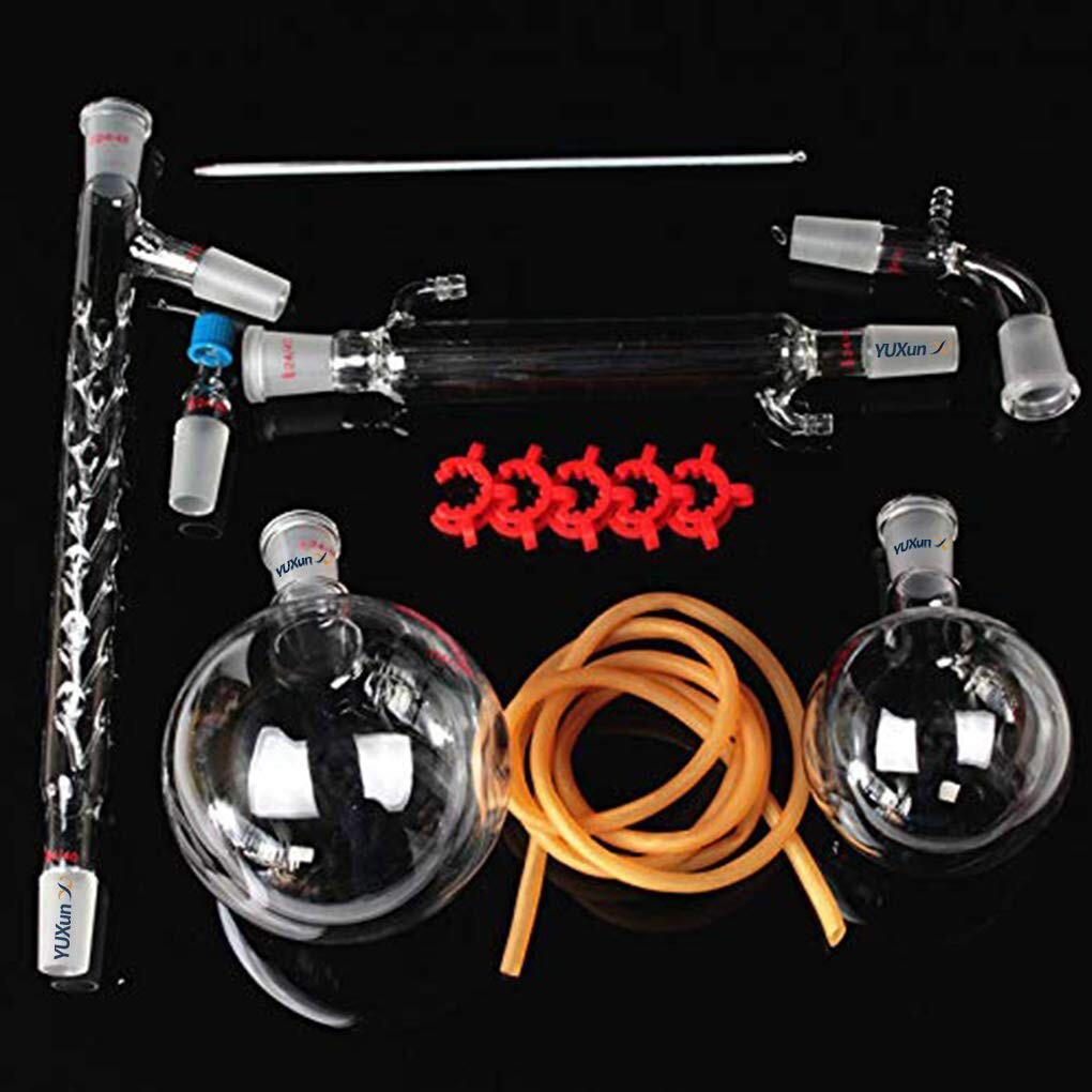 13-Piece 1000ml Chemistry Lab Glass Distillation Equipment with Round Bottom