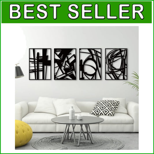 Elegant 3D Textured Black Metal Wall Sculptures - Modern Abstract Art Set of 4
