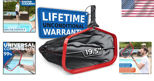 19" Fine Mesh Pool Net with Deep Bag - Fast & Efficient Skimming Solution