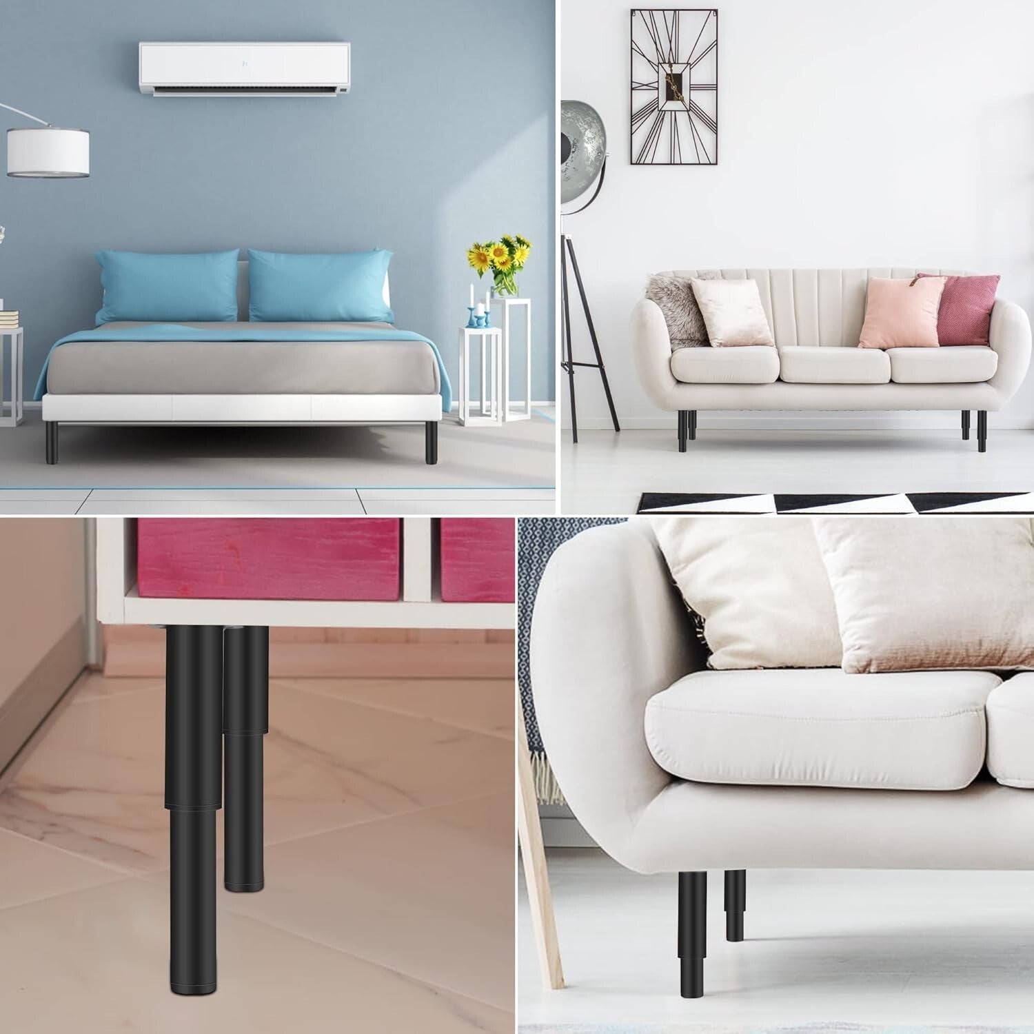 8 Heavy-Duty Adjustable Furniture Legs - Modern Black Metal Legs for Home Decor