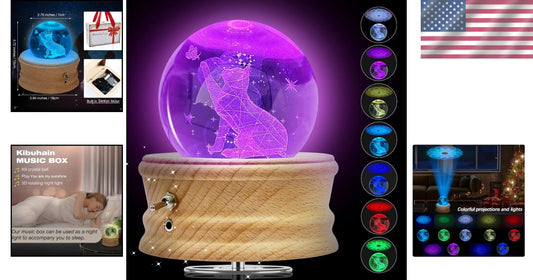U R My Sunshine 3D Crystal Ball Music Box with LED Projection & Wooden Base