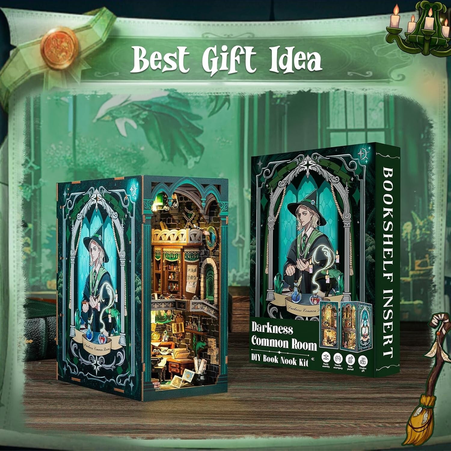 DIY 3D Wooden Book Nook Kit - Magical Miniature House Puzzle for Adults