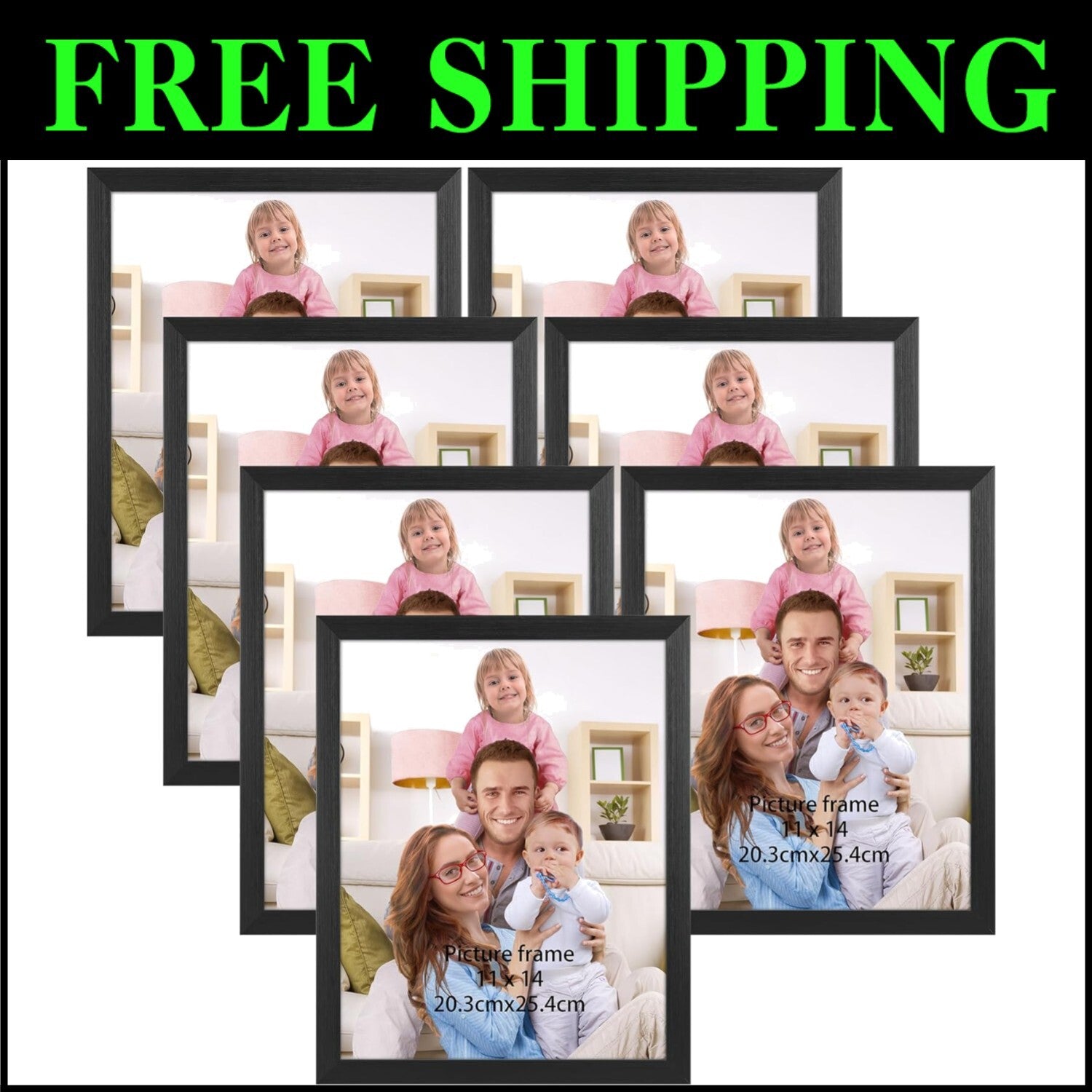 Stylish 11x14 Black Picture Frames - Perfect Gift for Loved Ones, 7-Pack