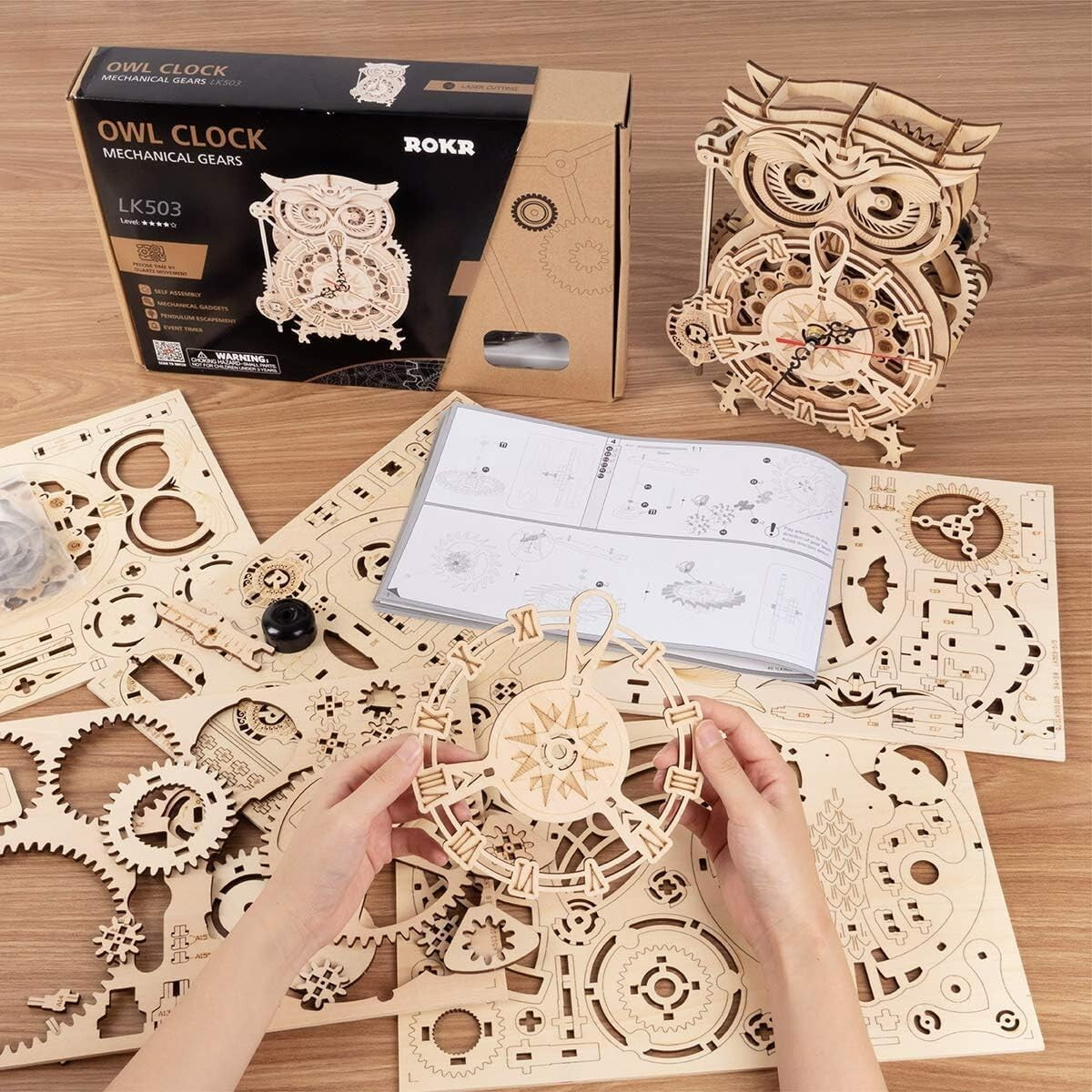 Creative Owl Clock Puzzle for Adults - 3D Wooden Craft Kit with Silent Movement