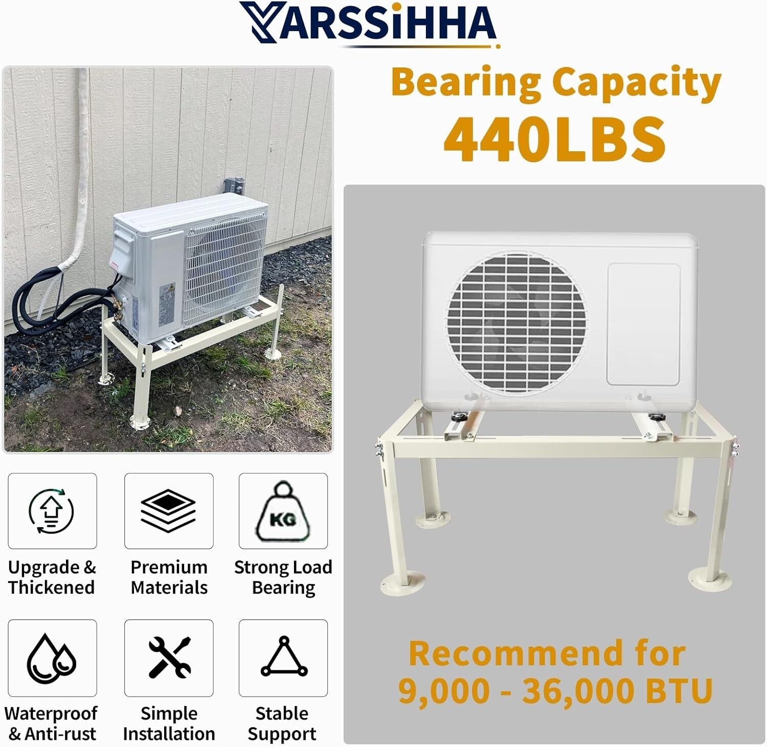 Adjustable Mini Split Ground Stand for 9000-36000 BTU AC Units - 440LBS Capacity