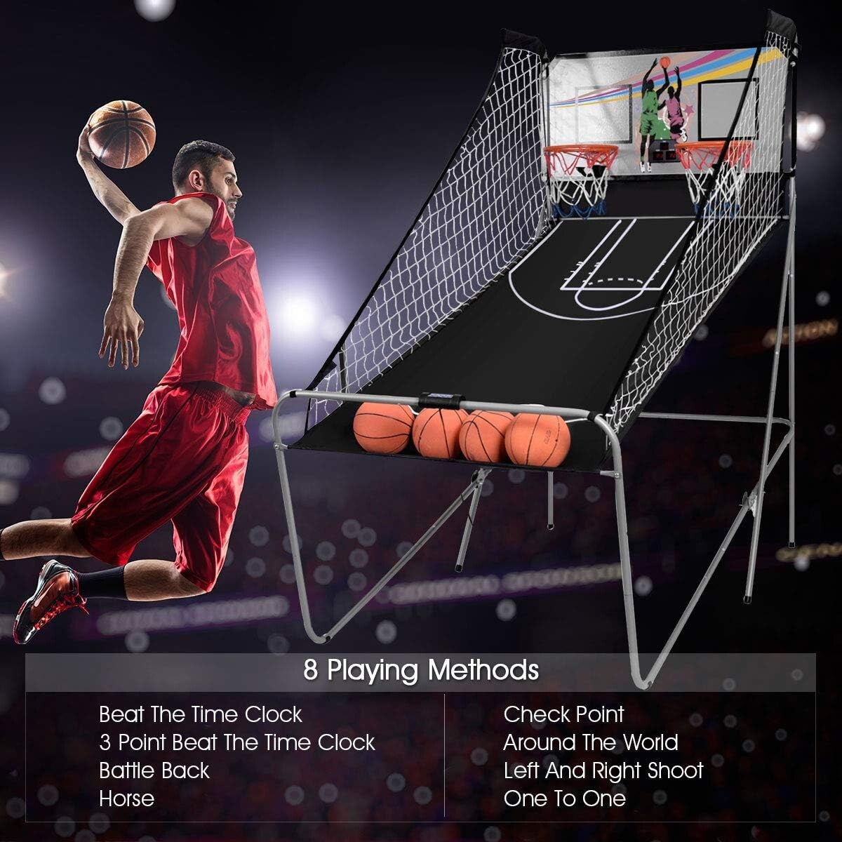Electronic Double Shot Basketball Game with 4 Balls & Competitive Scoring System