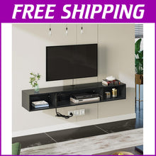 Load image into Gallery viewer, Glossy Black TV Stand with 3 Shelves &amp; LED Lights for Modern Living Spaces