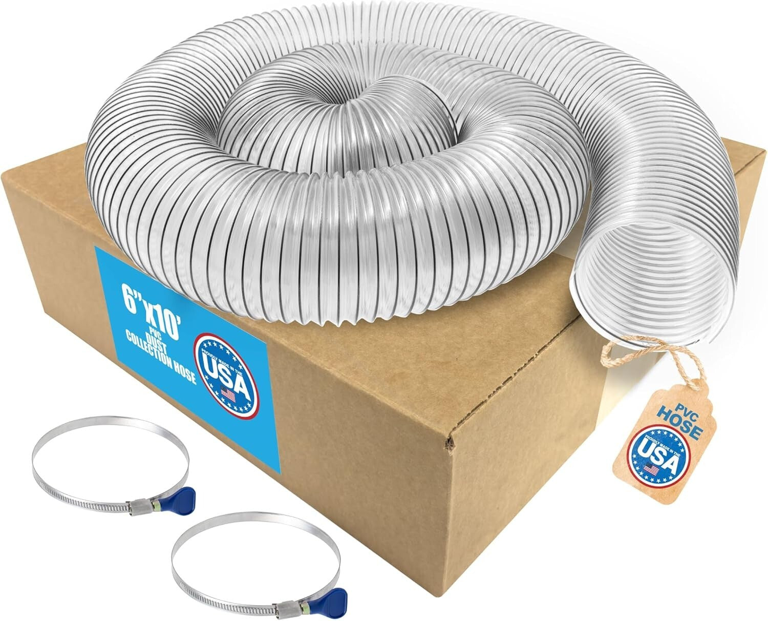 Flexible 10-ft Heavy-Duty PVC Hose for Efficient Dust Collection - 6" Diameter