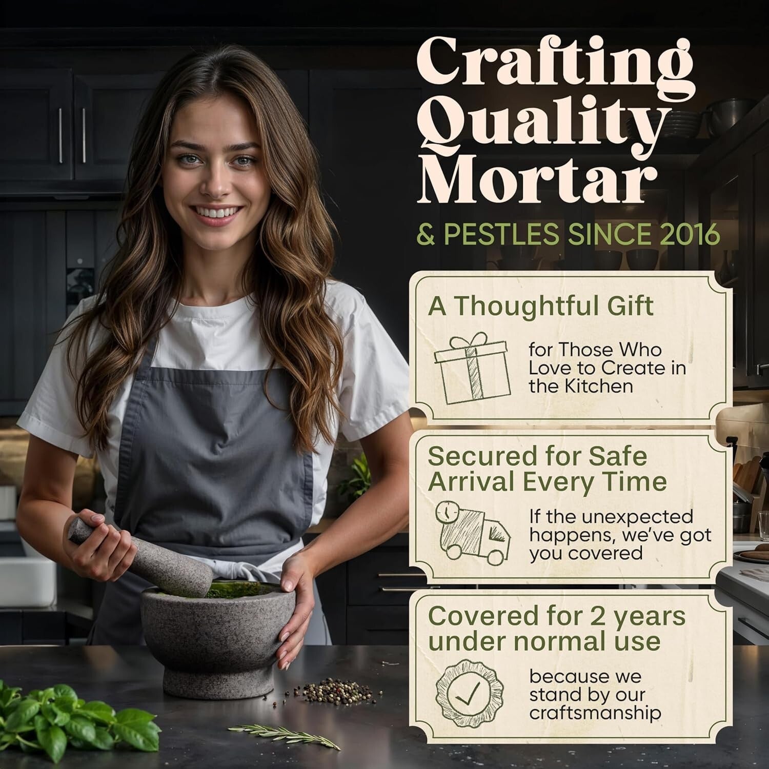 Extra Large 8 Inch Mortar and Pestle Set - Perfect for Grinding Spices and Herbs