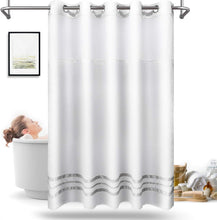 Load image into Gallery viewer, Stylish Machine Washable White Shower Curtain - 71x74in, Hook-Free for Easy Use