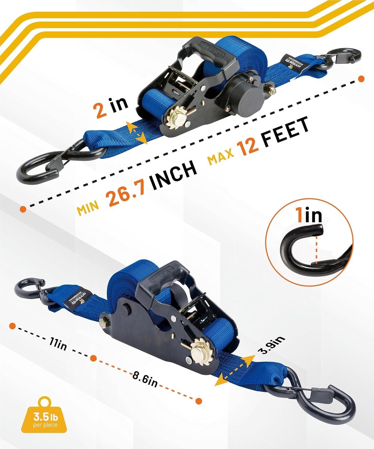 5,000 lbs Breaking Strength Ratchet Tie-Downs - Compact & Secure for Adventures