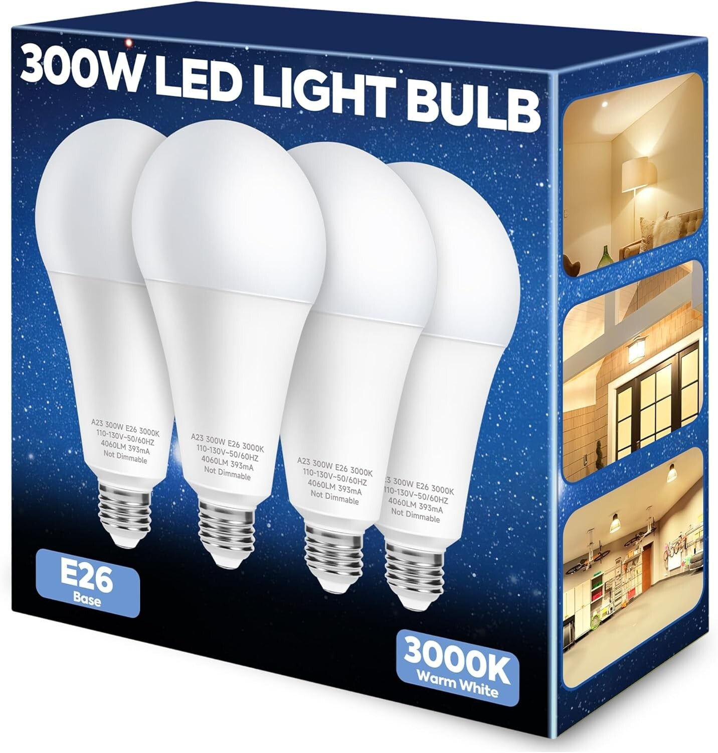 Energy-Efficient 4060LM LED Light Bulb, 33W, 3000K Warm White - Pack of 4