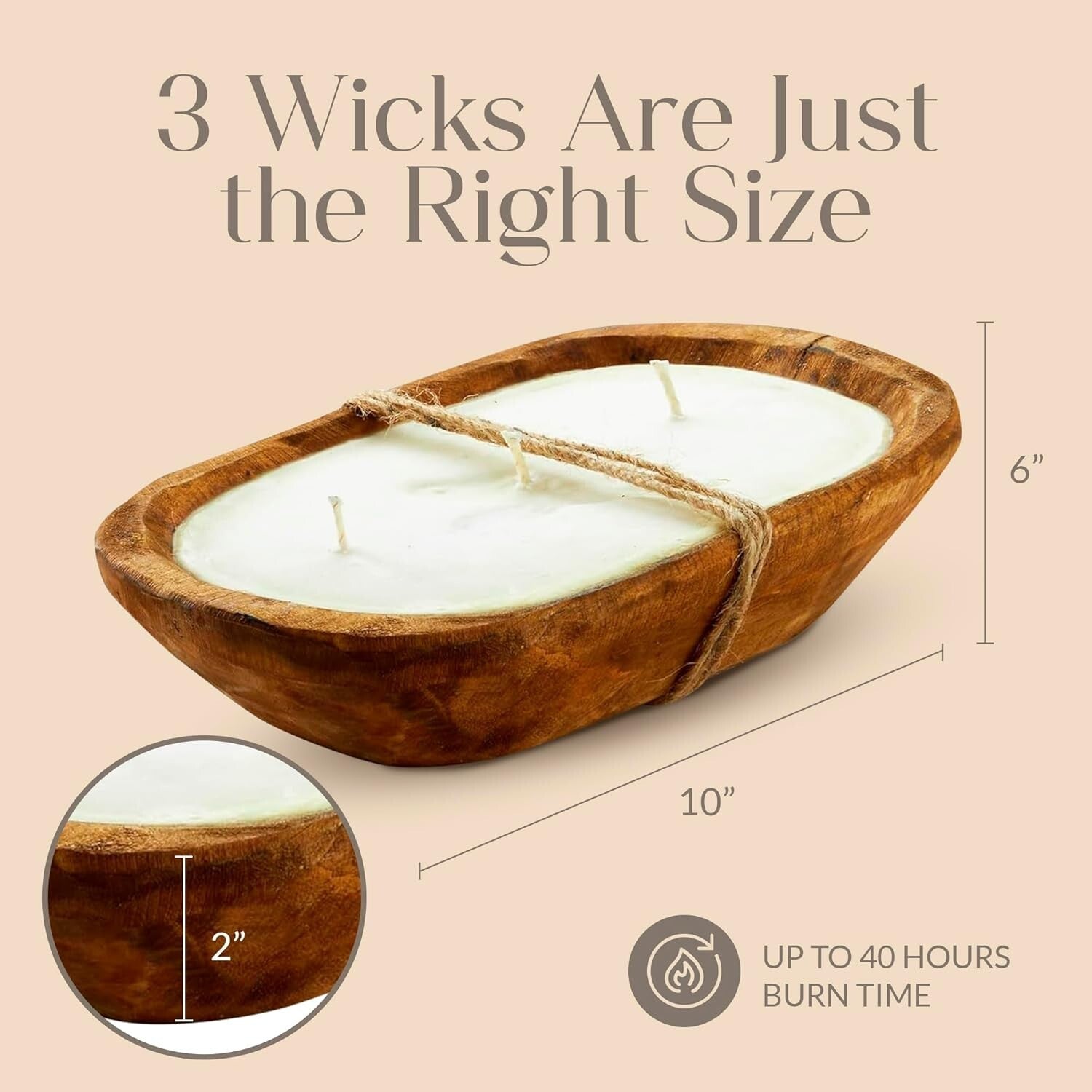 Eco-Friendly 3 Wick Lavender Candle in Spanish Oak Bowl - 40 Hour Burn