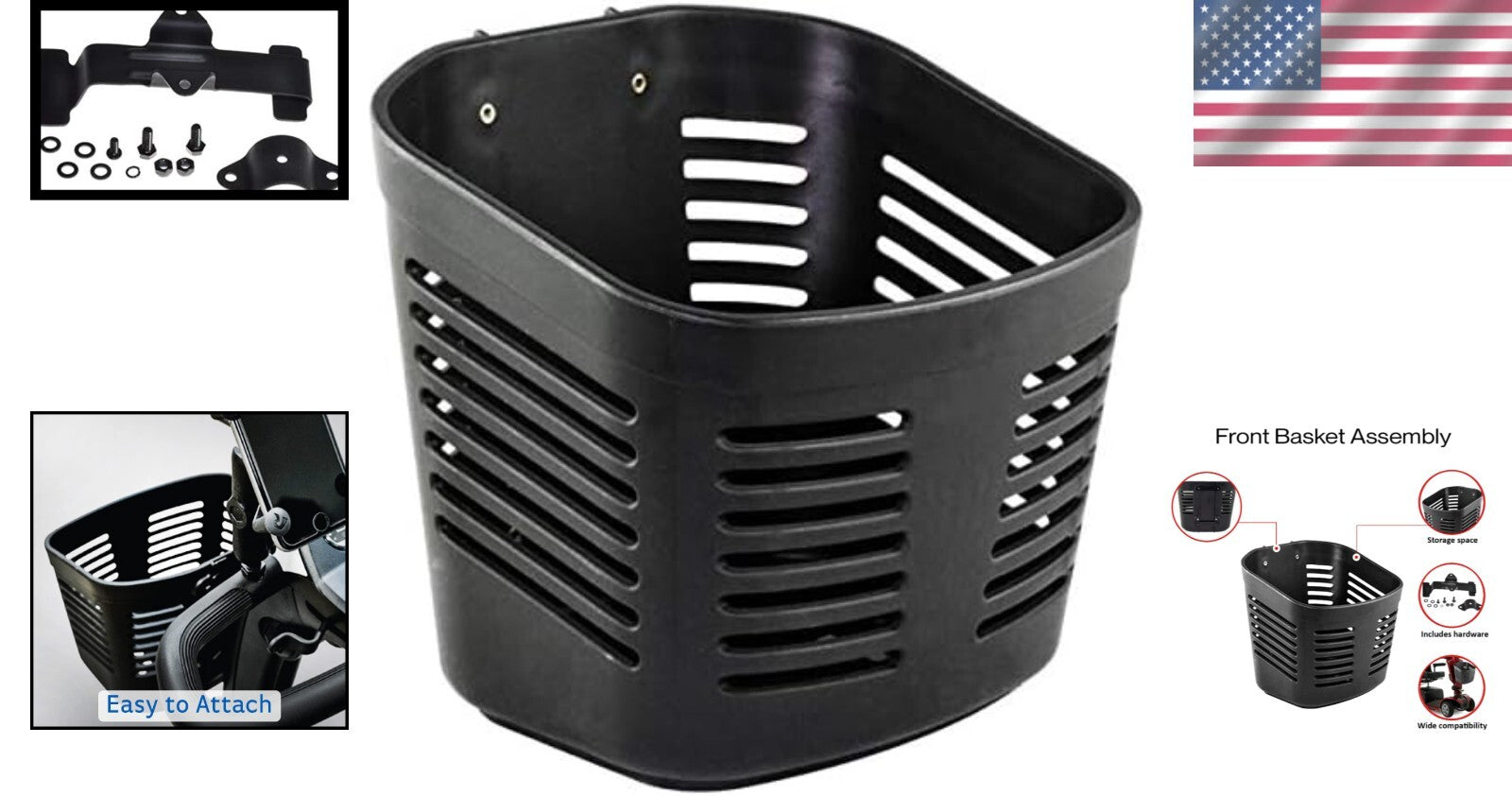 Durable Large Capacity Front Basket for Go-Go ES & Pride Scooters, Easy Install!