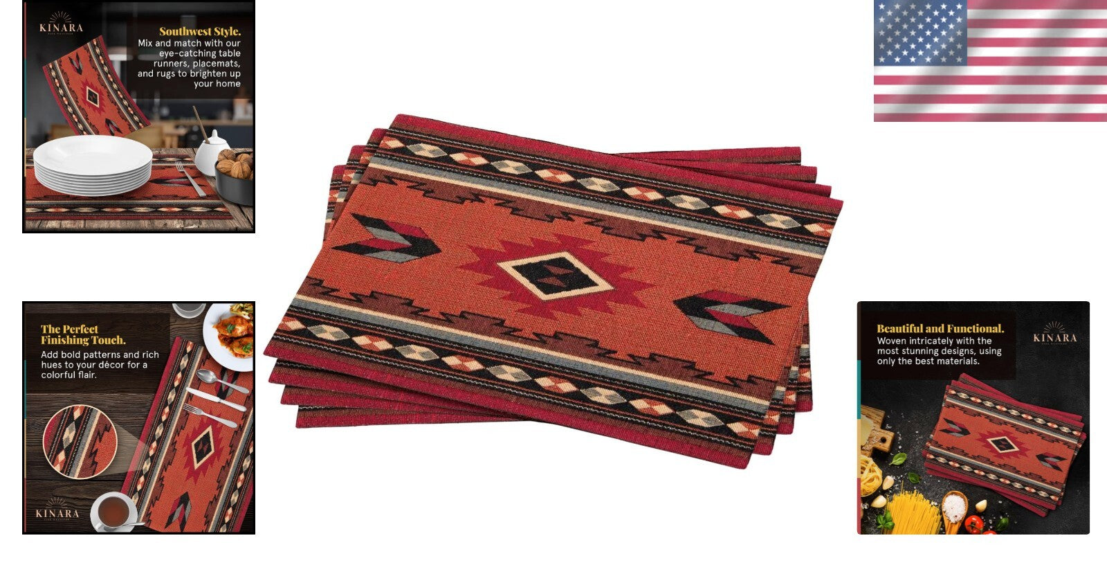 Cibola Placemat Set – 4 Rectangular Placemats with Unique Southwestern Patterns